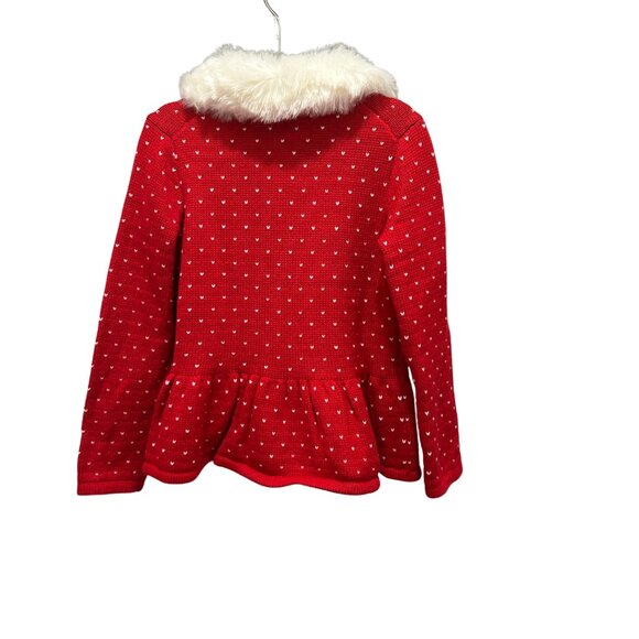 Janie and Jack Christmas Sweater Red White Gold Buttons Faux Fur Collar Size 3T - Picture 2 of 6